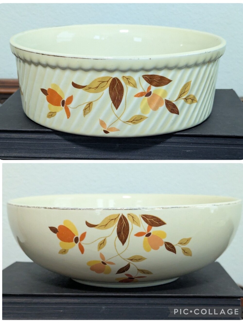 Vintage Hall Autumn Leaf 2pc Set - Mixing Bowl & Swirl Casserole Baker